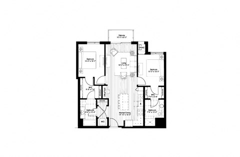 Floor plan for 2 beds, 2 baths, 1061 sqft